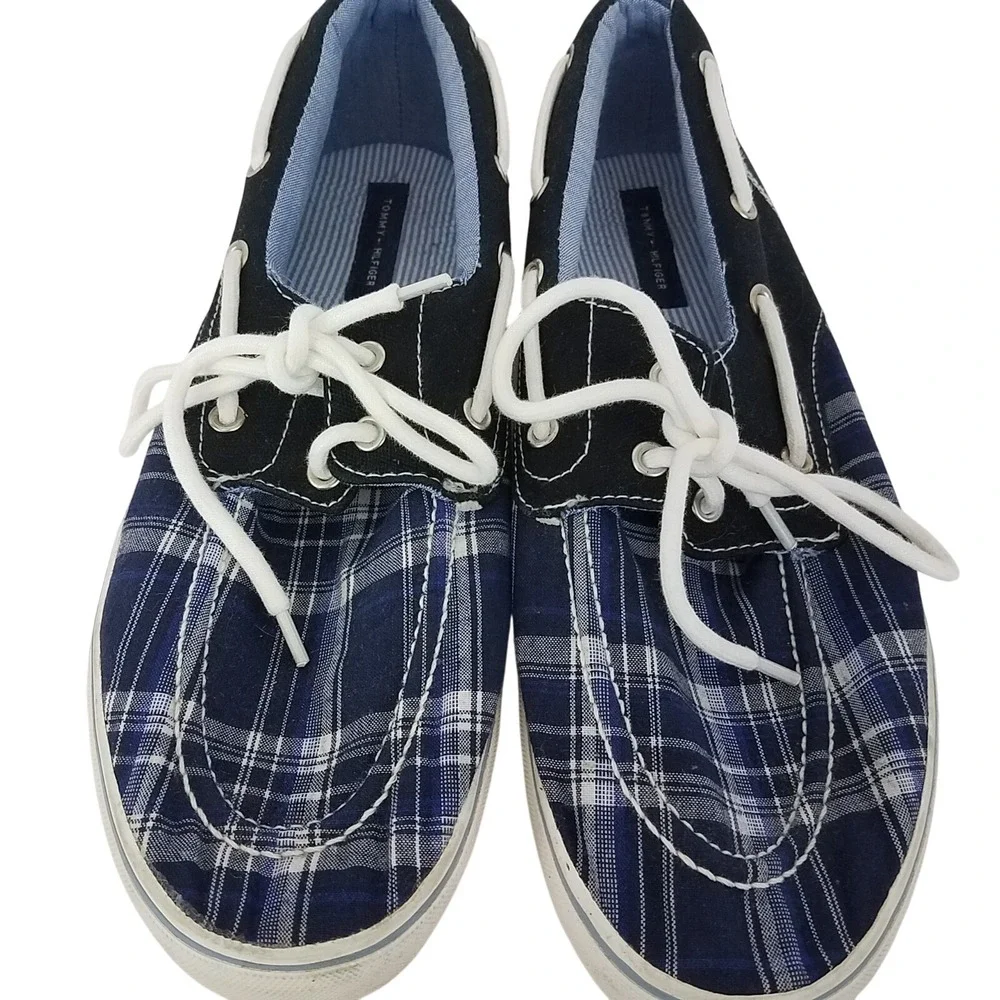 Tommy Hilfiger TMFred Boat Shoes Mens 11.5 Blue‎ Canvas Chekkers Lace Up SH168